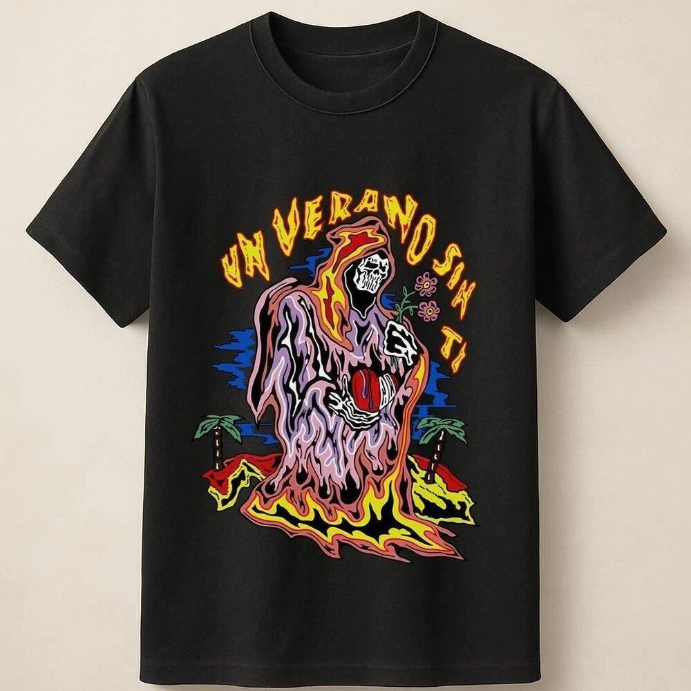 Un Verano Sin Ti Flaming Skeleton Holding Red Heart Unisex T Shirt 81